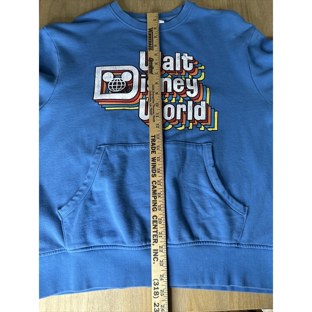 Walt Disney World Retro Blue Crewneck Rainbow Sweatshirt front pockets SIZE Med - Picture 7 of 8